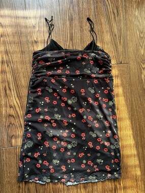 Urban Outfitters Black and Red Floral Mesh Slip Dress Size Large